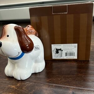 Department 56 White and Brown Ceramic Dog Coin Bank with Blue Collar